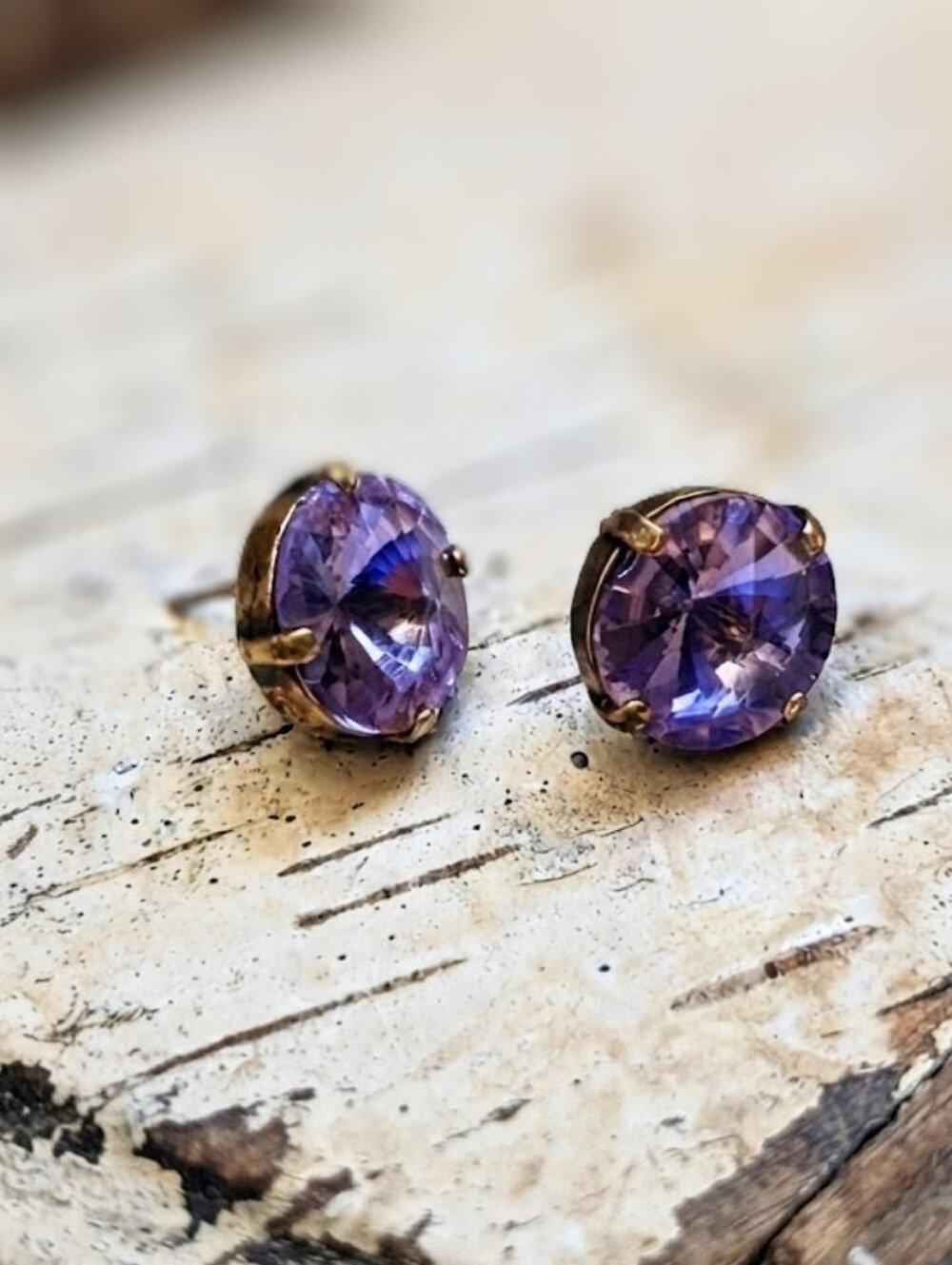 Purple Rain Cocktail Premium Crystals In Brass Earrings